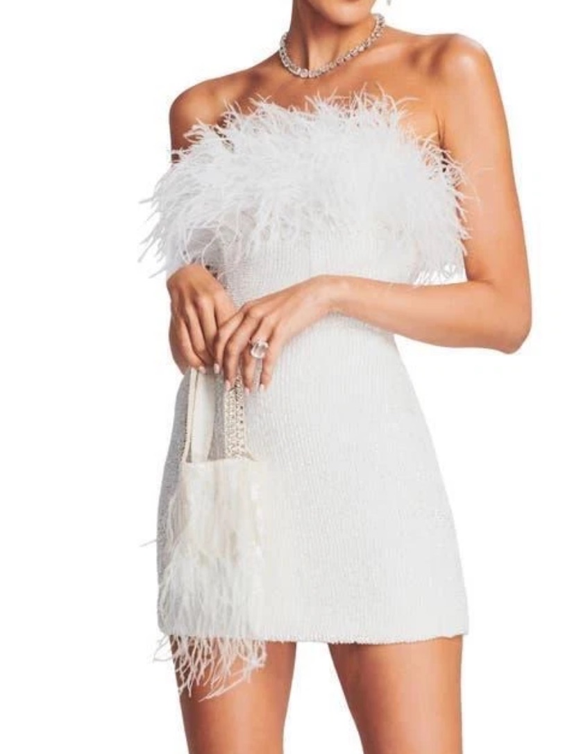 Retrofte Womens Torin Feather & Sequin Strapless Mini Dress White Size X-Large